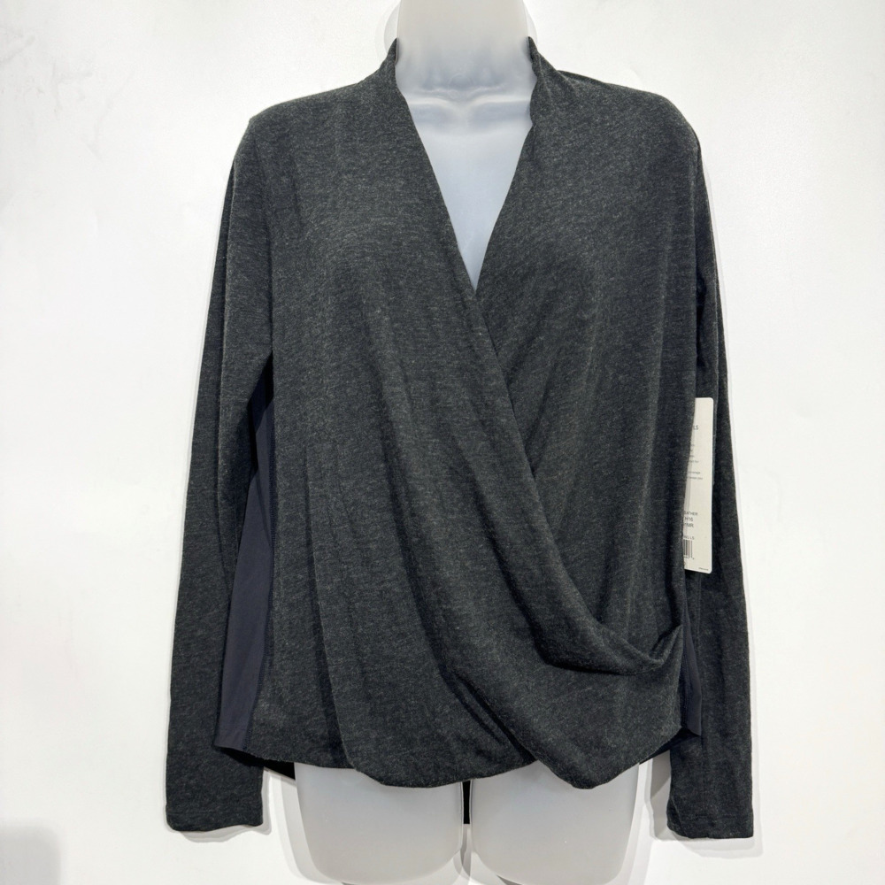Lucy Activewear Mat To Meeting Wrap Top Sz M Dark Gray Long Sleeve Wool NEW